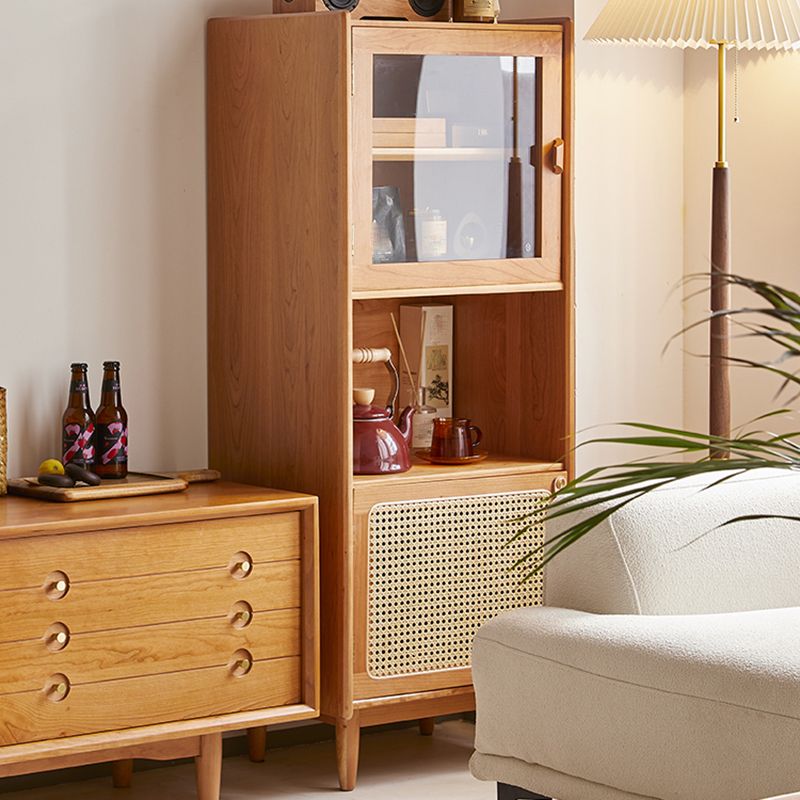Modern Style Cherry Wood Storage Sideboard Cabinet with Glass Doors