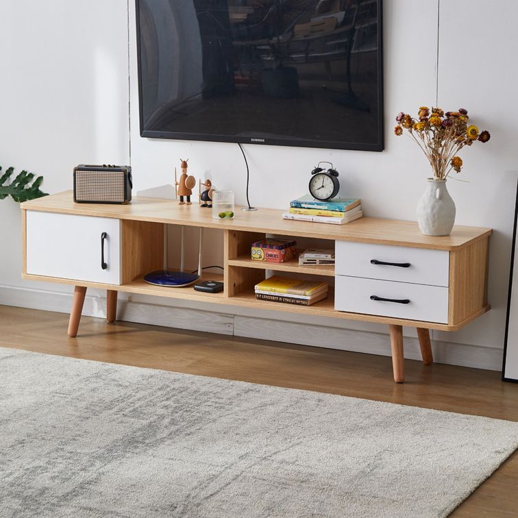 Solid Wood TV Stand & Media Console , Open Storage TV Console with Drawers