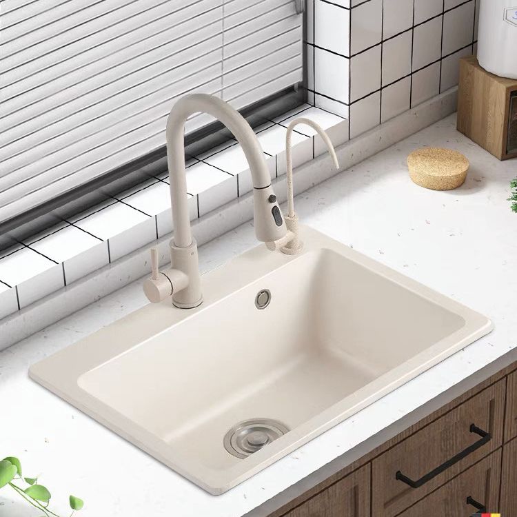 Modern Style Kitchen Sink Overflow Hole Design Drop-In Quartz Kitchen Sink in Beige