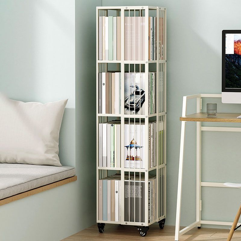 Modern Metal Bookcase White Standard Vertical Bookshelf with Shelves