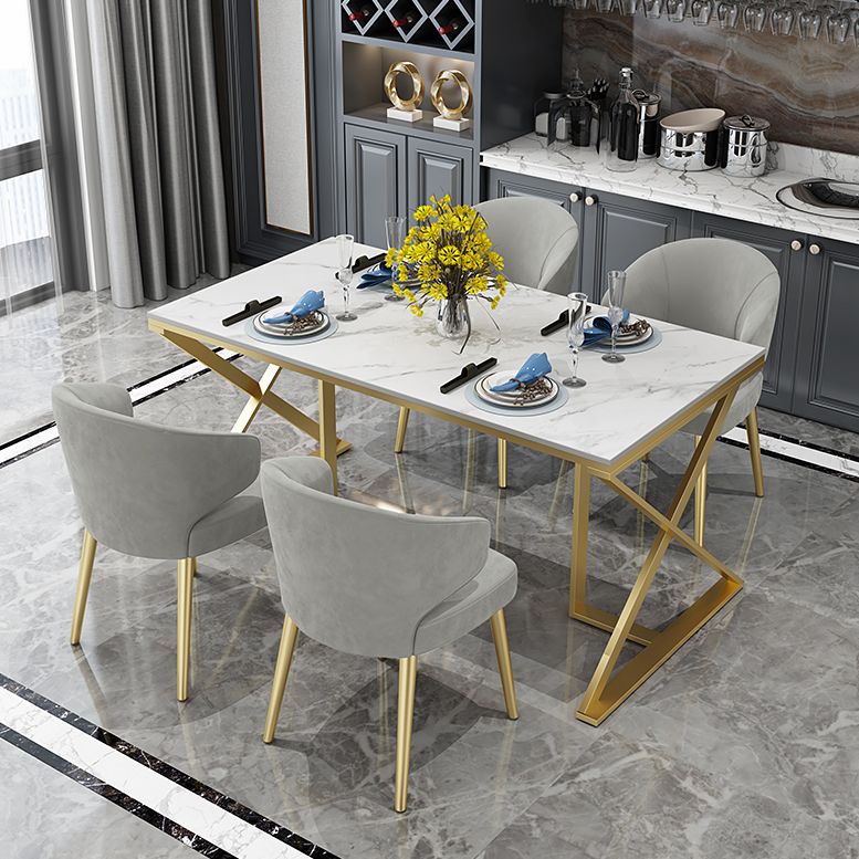 Glam 1/5 Pieces Dining Set Rectangle Stone Dining Table for Kitchen