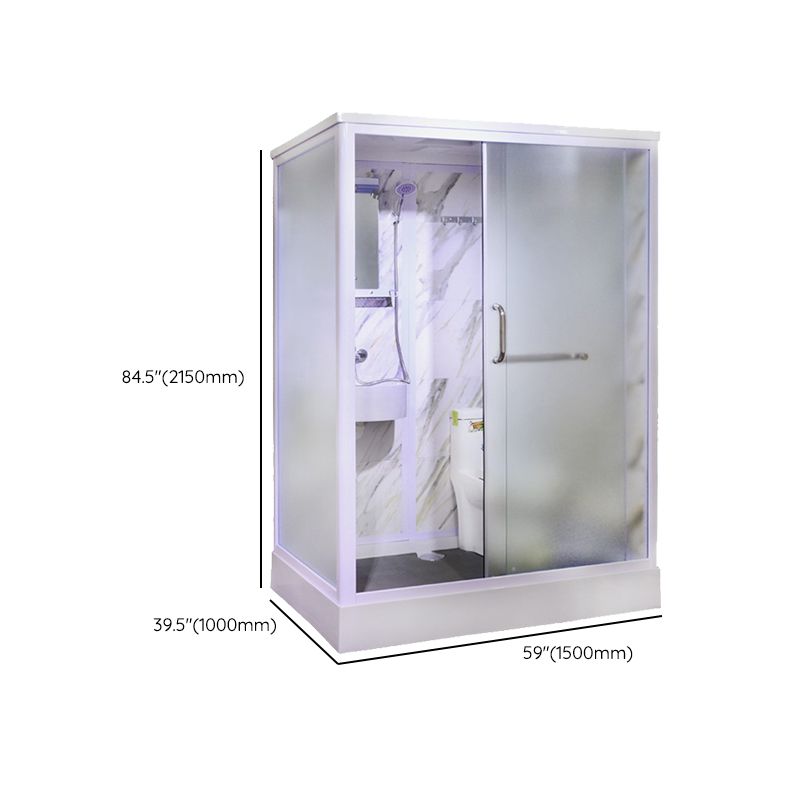 White Framed Frosted Rectangle Shower Stall with Base and Fixed Panel