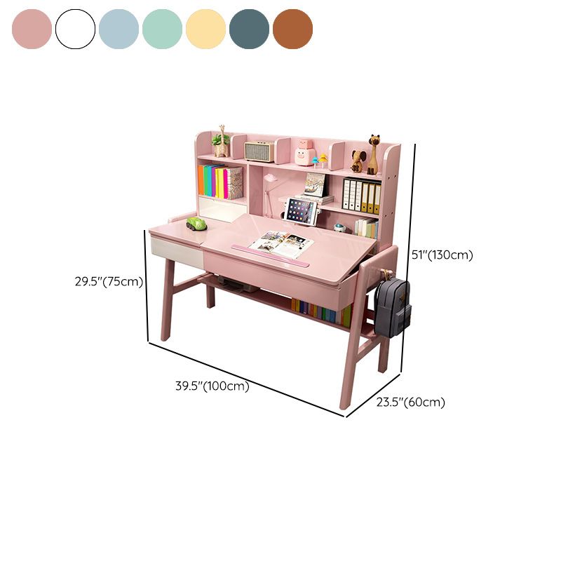 Contemporary Student Table in Solid Wood with Side Storage Hook