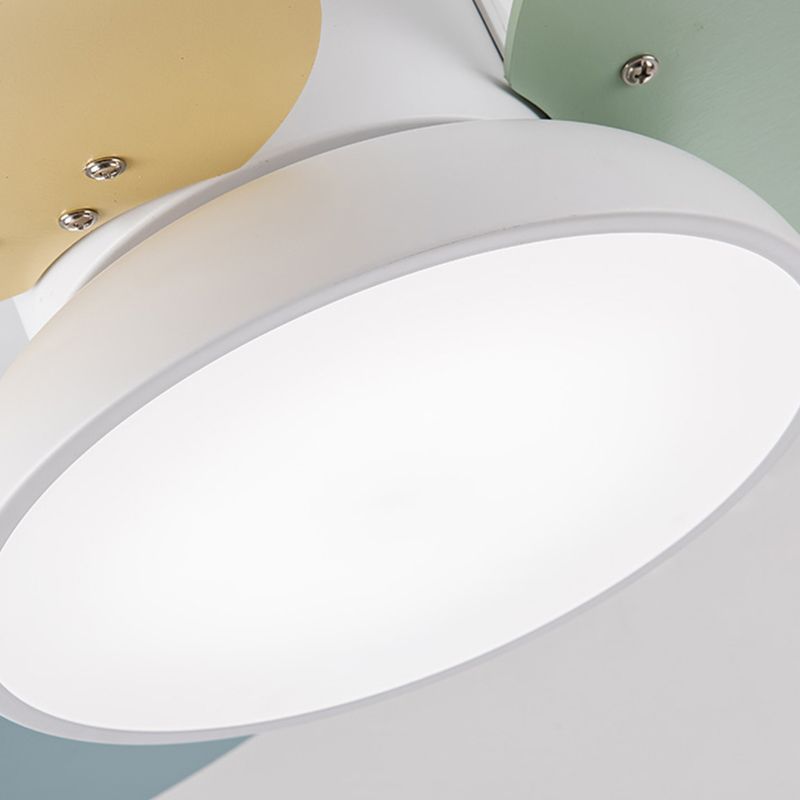 Colorful Round Hanging Fan Light Macaron Style Metal Bedroom LED Semi Flush Mount Lampe