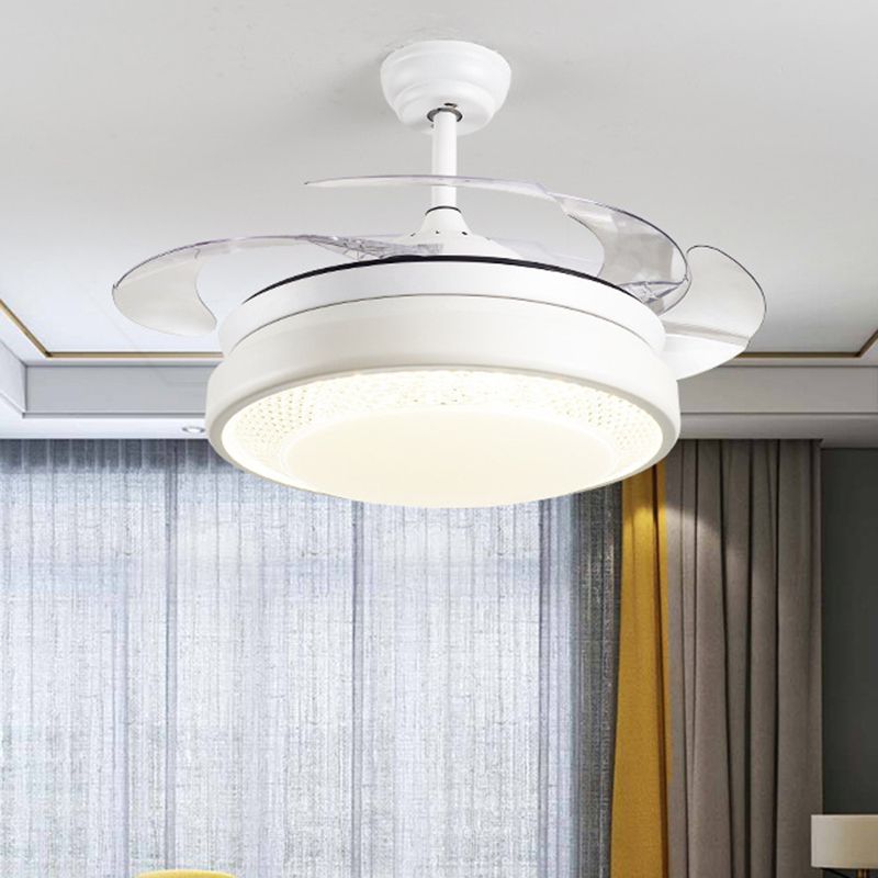 Acrylic Drum-Shaped Ceiling Fan Light Minimalism White 4-Blade LED Semi Flush Mount Lighting, 42" Wide