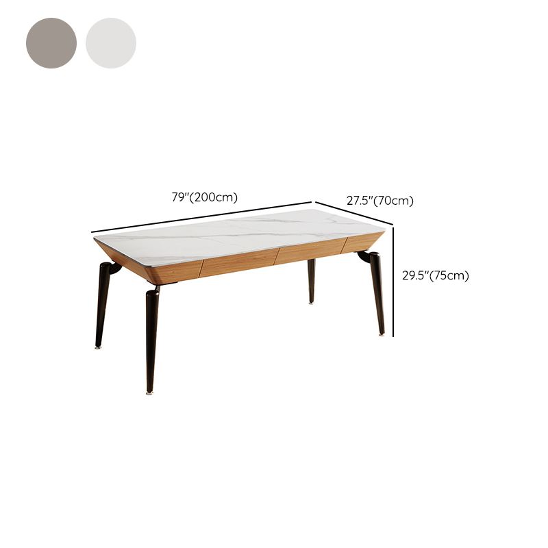 Rectangular Shaped Office Table Stone Writing Desk in Grey/White