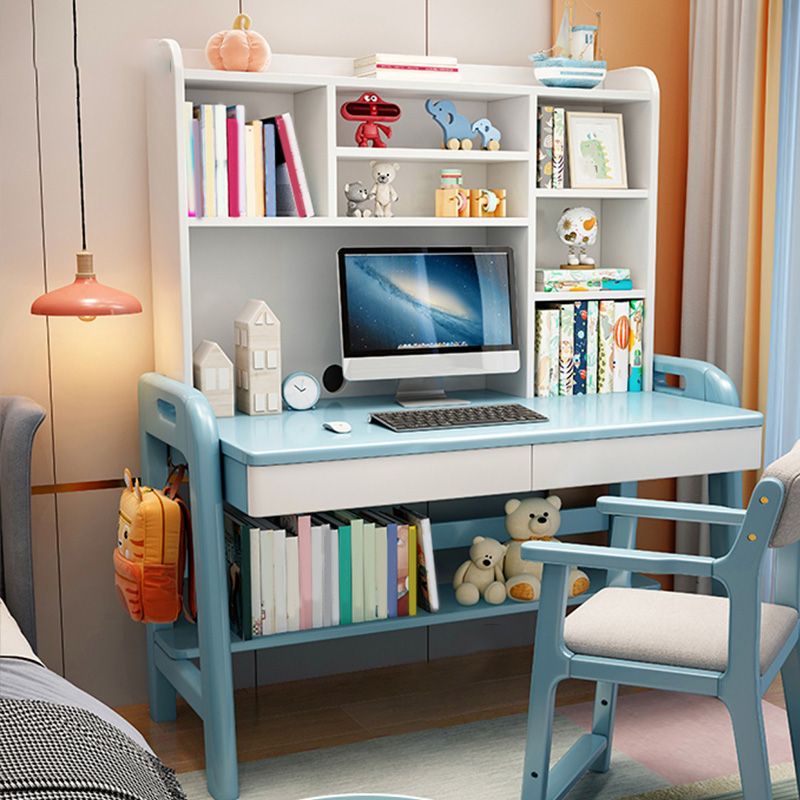 Solid Wood Kids Desk with Shelves 23.6"W Adjustable Child Desk Bedroom