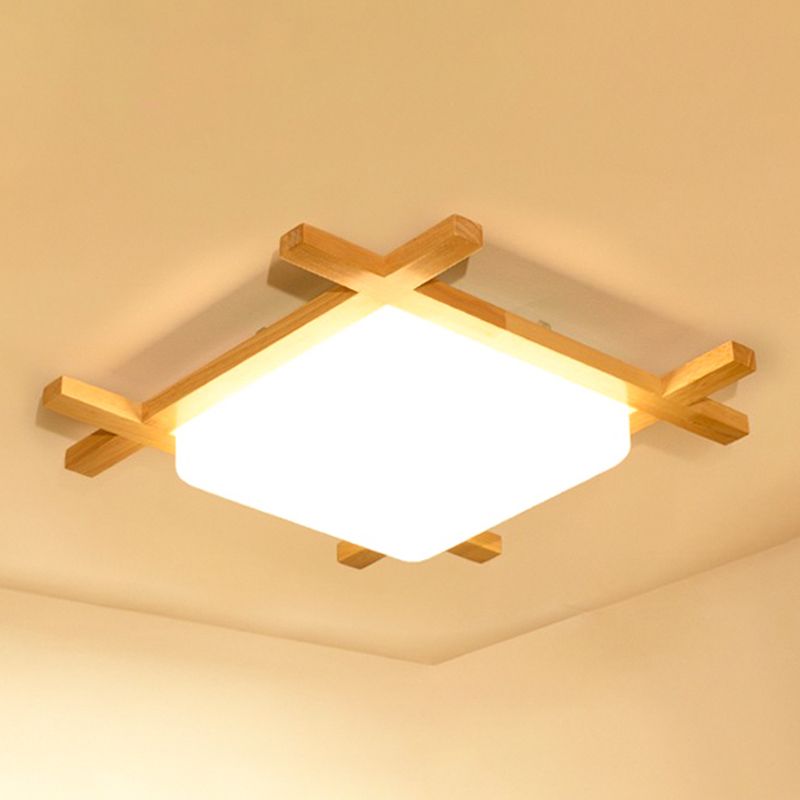 Geometric Shape Flush Mount Modern Wood Ceiling Light Fixture for Living Room in Brown