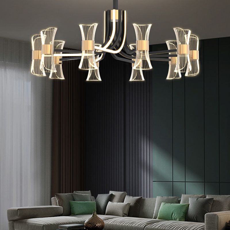 Black and Gold LED Pendant Light Modern Style Metal Acrylic Chandelier Light