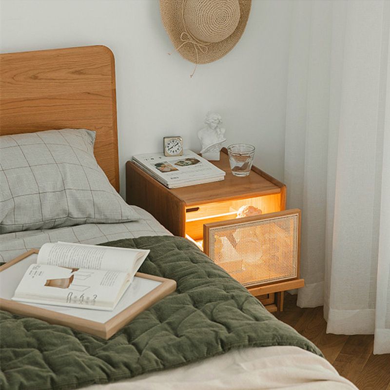 Rattan Bed Nightstand Modern Minimalist Bedside Table with Drawers