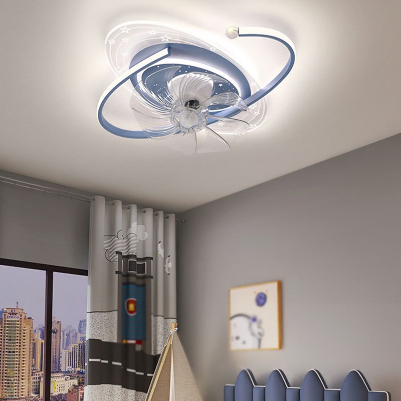 Pink/Blue Ceiling Fan Light Children 7-Blade LED Fan with Light for Bedroom