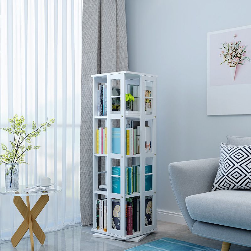 Contemporary Metal Book Shelf Freestanding Standard Bookcase in White/Black