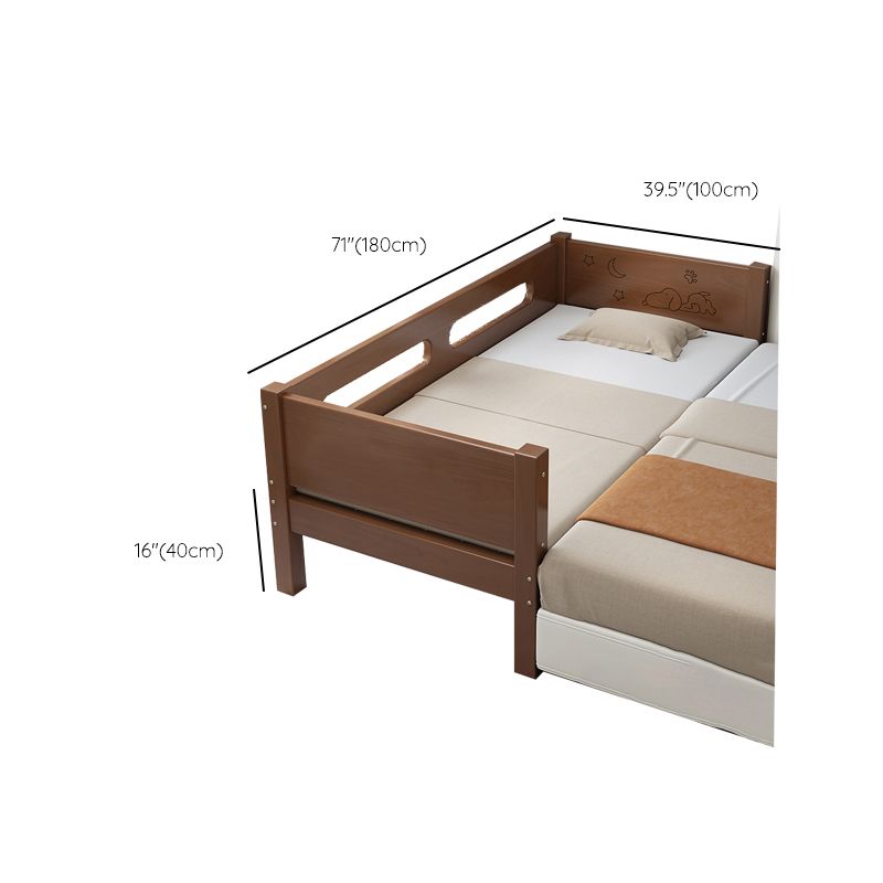 Glam Style Solid Wood Nursery Bed in Brown with Mattress and Guardrail