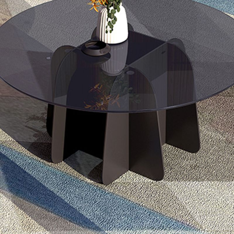 Pedestal Base Coffee Table Round Glass Cocktail Table in Black