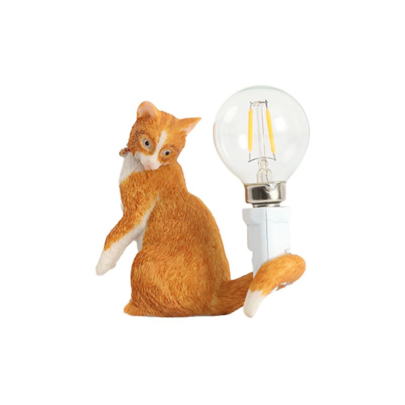 Tabby Cat Holder Table Lamp Kids Iron 1 Bulb Black/Yellow/Blue Nightstand Light with Bare Bulb Design