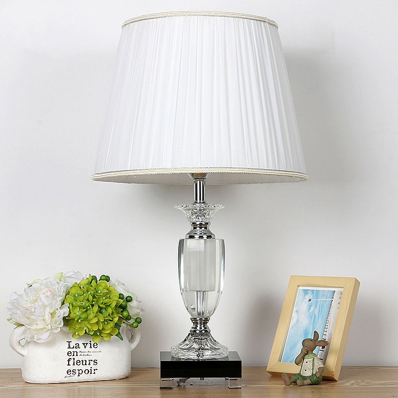 Simplicity Barrel Crystal Night Lighting 1-Light Table Lamp in White with Square Pedestal