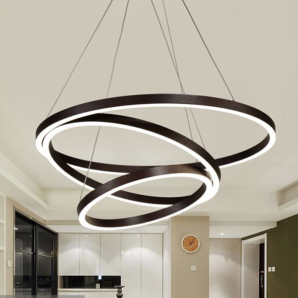 Chandelier Brun Hoop Chandelier Contemporain 1/2/3 Ring Acrylique LED Plafond Aymordage en lumière chaude / blanche