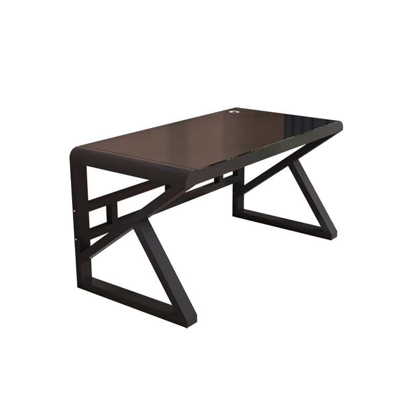 Modern Rectangular Gaming Desk Glass Top 29.53" Tall Computer Desk with Sled Base