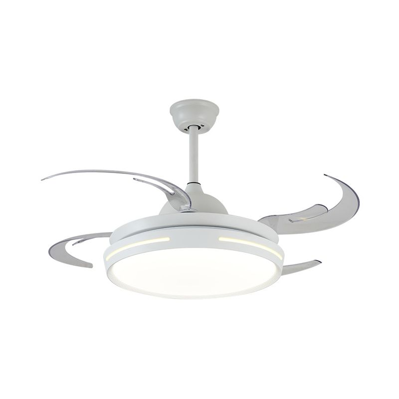 White Round Ceiling Fan Light Modernist Acrylic LED 42" Wide Living Room Semi Flush Mount Lighting with 8 Blades