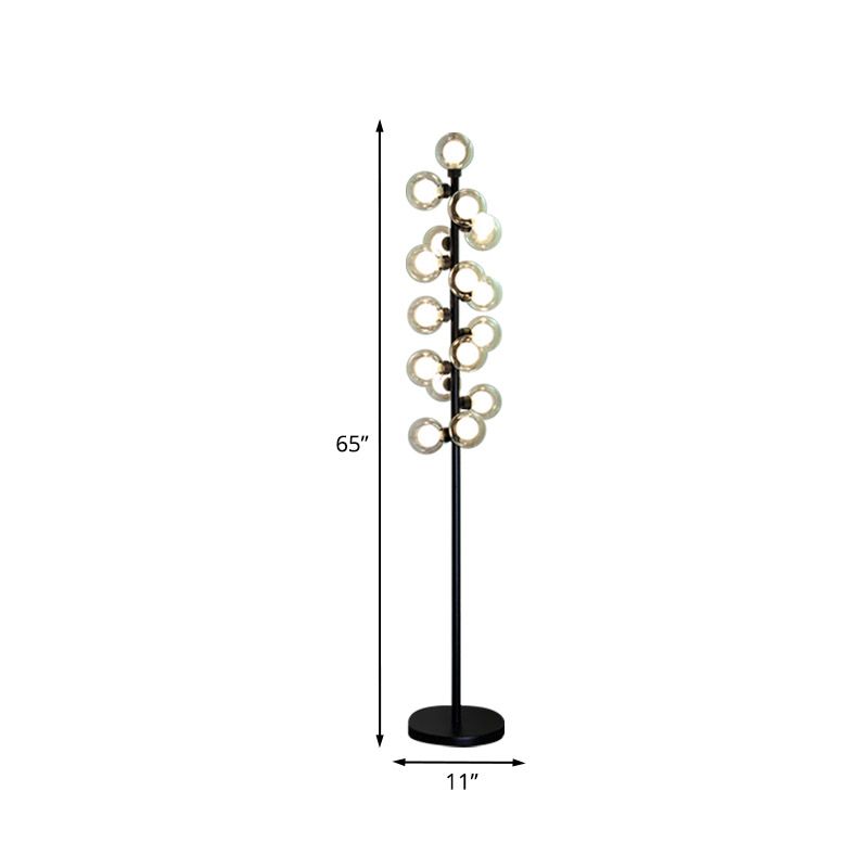 Orb Shape Reading Floor Lamp Nordic Glass LED Black Standing Light with Tree Design for Bedroom