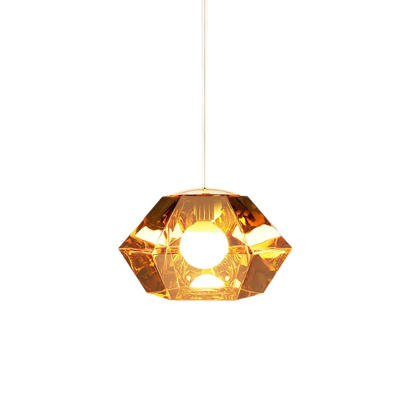 Diamond Pendant Lighting Post-Modern Glass 1 Light Clear/Amber Hanging Ceiling Light with Linear/Stout Shade