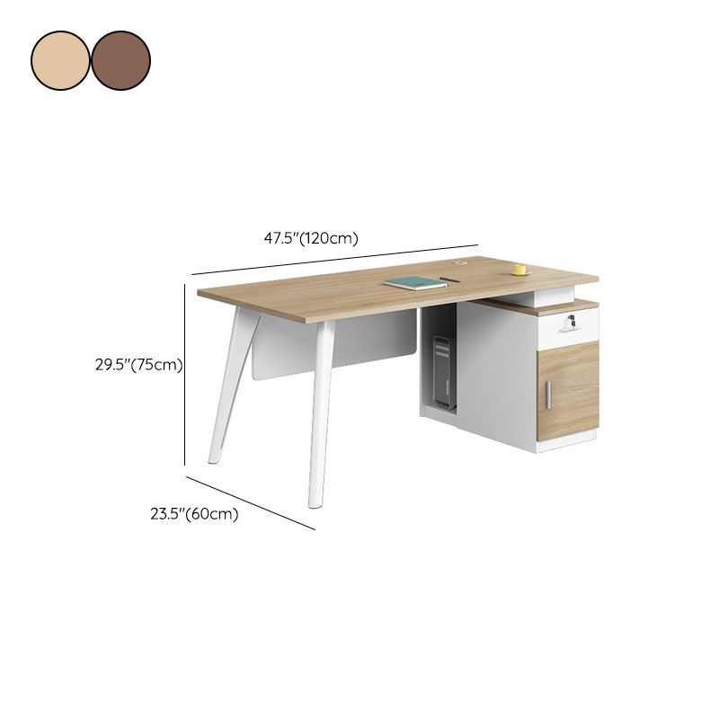 Rectangular Shaped Office Writing Table Wood with Metal Legs in Natural/Brown