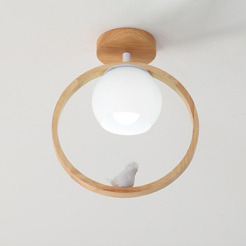 Aisle Ceiling Flush Mount Light Modern Wood Ceiling Mounted Light with Circle Wooden Shade