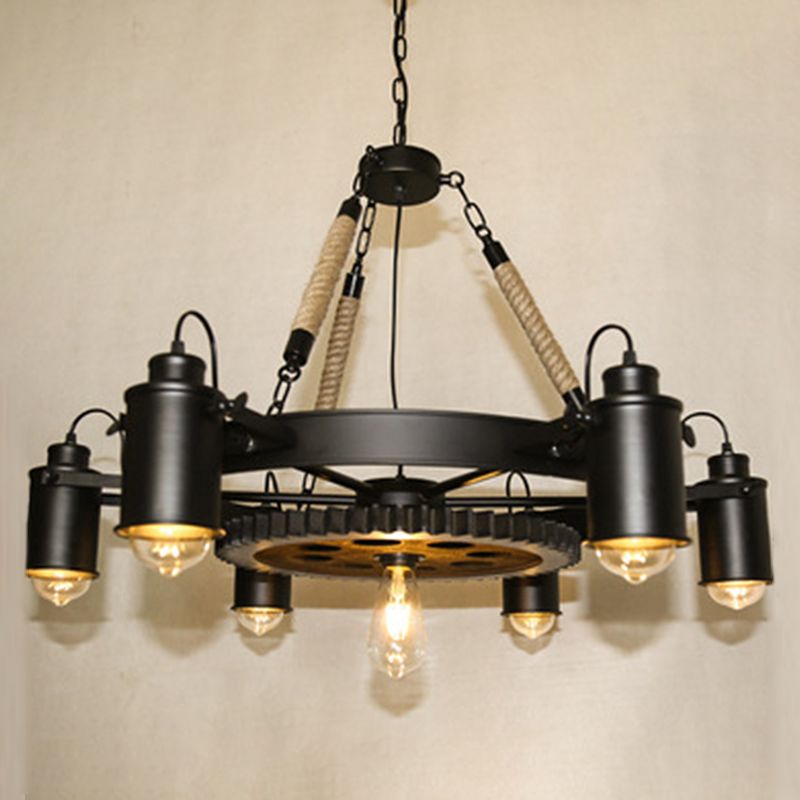 Natural Manila Rope Chandelier Retro Light Bar Light Indoor Light in Industrial Style