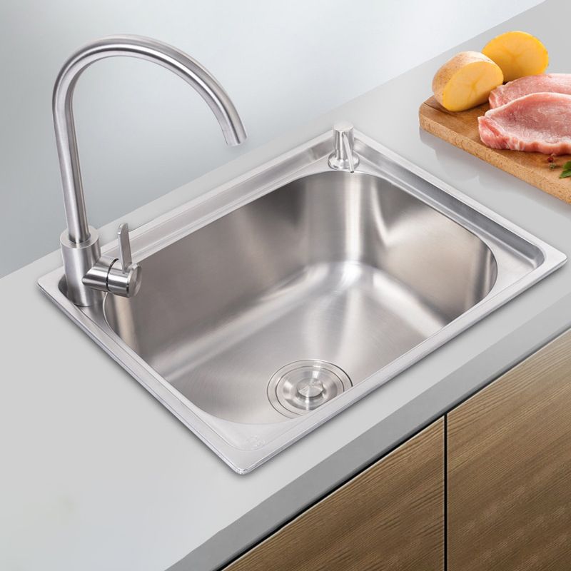 Stainless Steel Sink Drop-In Single Bowl Kitchen Sink with Basket Strainer