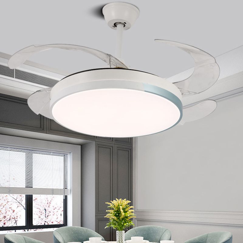 LED Contemporary Fan Ceiling Fixture Metal and Acrylic Ceiling Fan in White