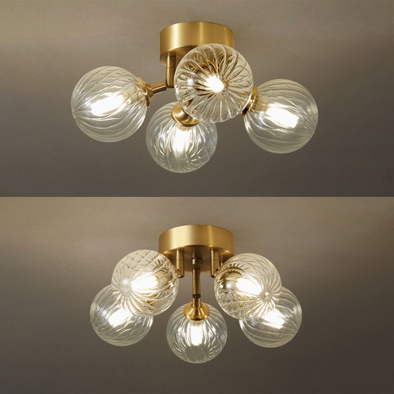 Nordic Style Golden Ceiling Lamp Ball Shape Ceiling Light with Glass Shade for Bedroom