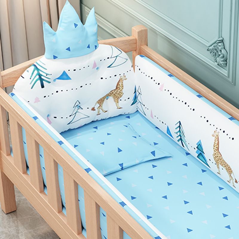 Farmhouse Solid Wood Baby Crib Natural Nursery Bed with Guardrail