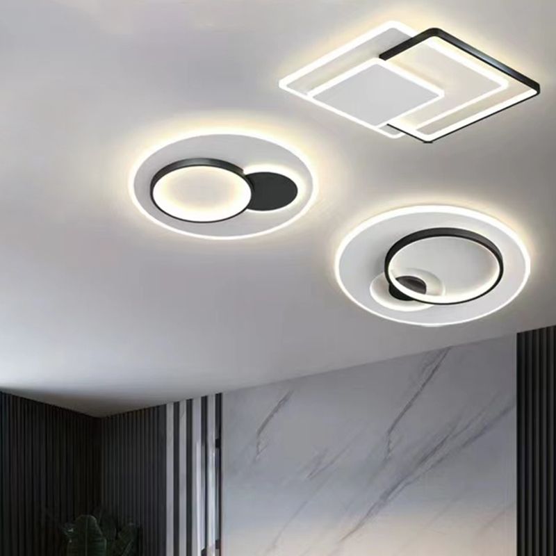 Modern LED Metal Flush Mount Geometric Shape Ceiling Light with Acrylic Shade