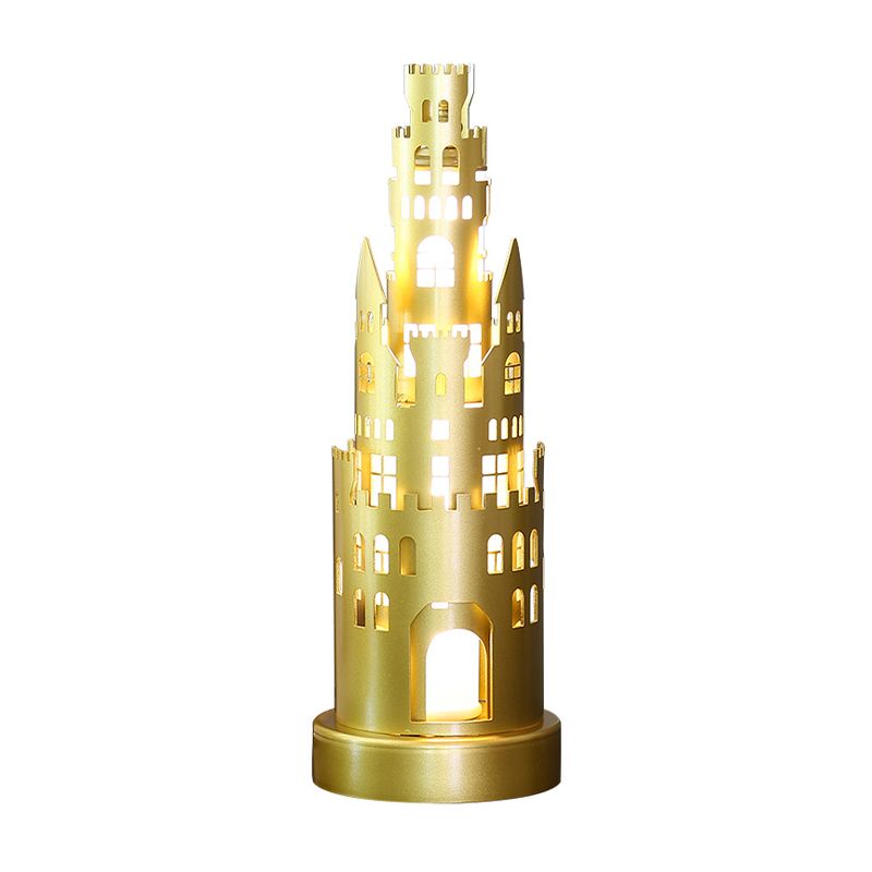 Metal Castle-Shape Small Desk Lamp Kids Led Gold Reading Light for Study Room in Warm/White Light