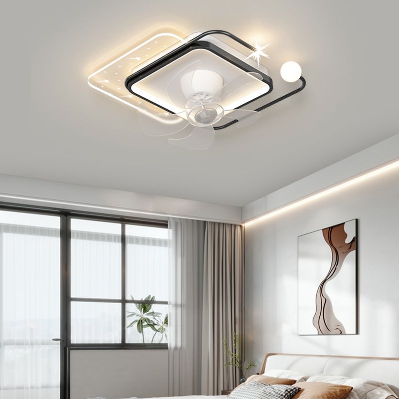 Geometric Shape Metal Ceiling Fans Modern 4-Lights Ceiling Fan Lamp Fixture in White