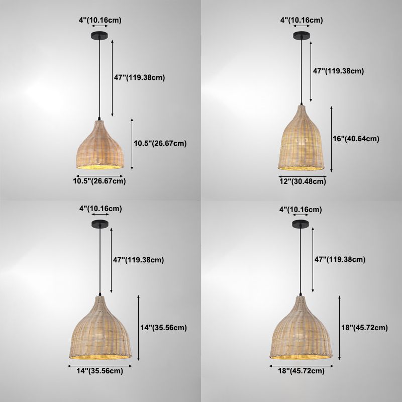 1-Light Hanging Light Fixture Asian Style Pendant Lamp with Rattan Shade for Living Room