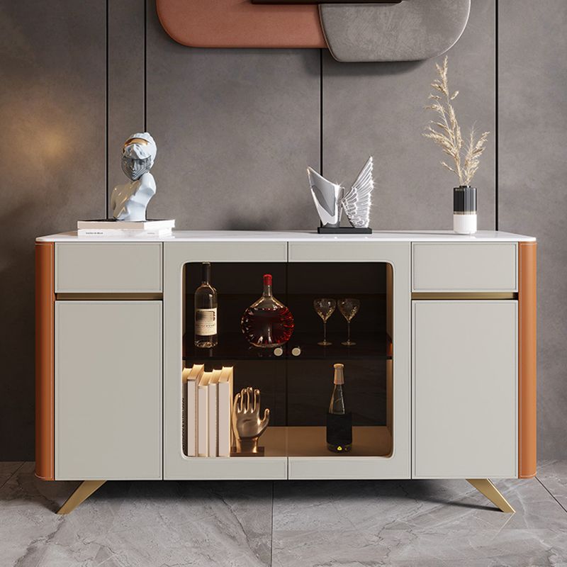 Glam Sideboard Cabinet Stone Sideboard Table with Doors for Dining Room