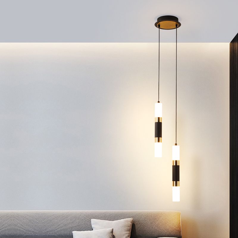 Modern Style Metal Pendant Light Cylinder Shape Hanging Pendant for Bedroom