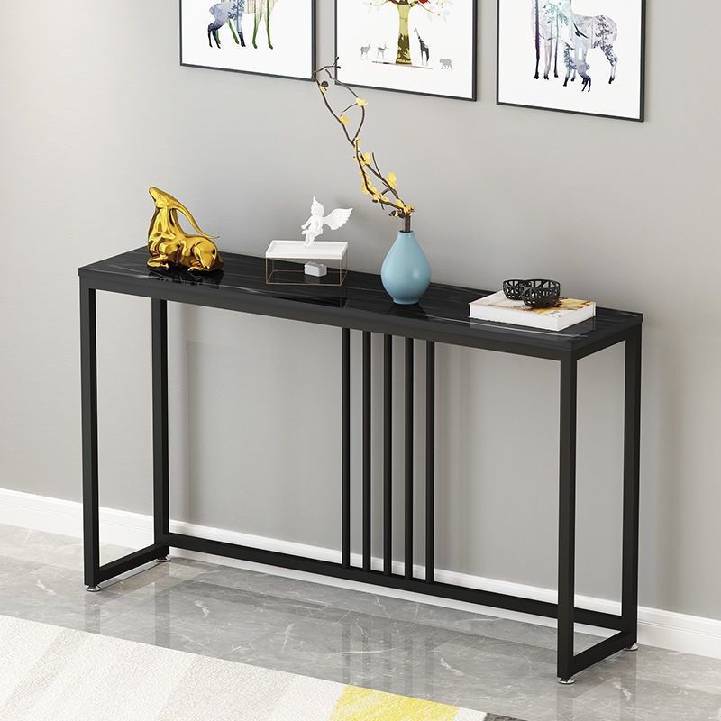 Rectangle Stone Top Console Table with Steel Trestle Base Accent Table