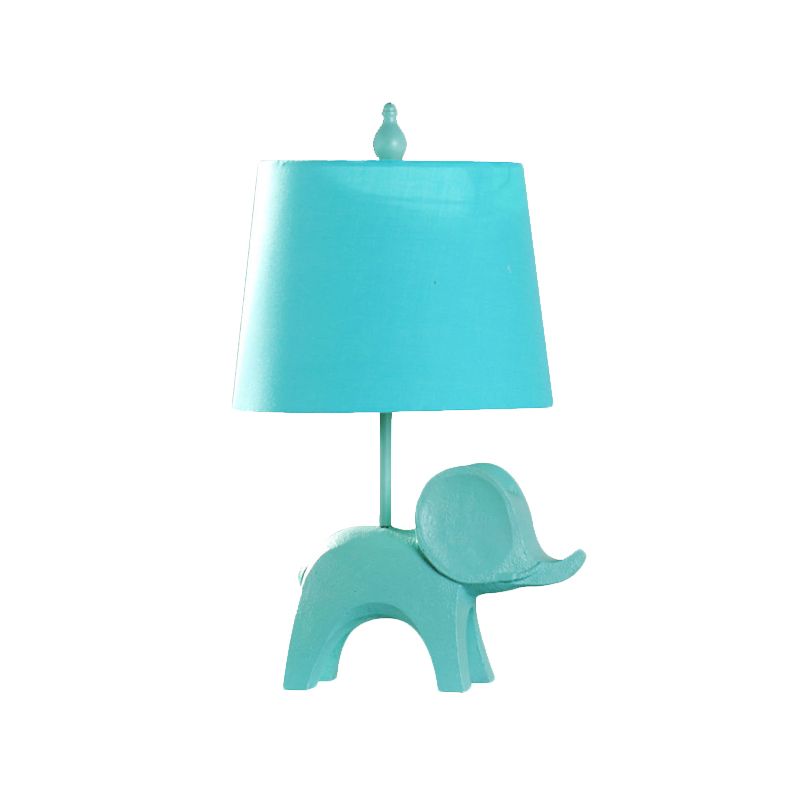 Cartoon 1 Bulb Table Lamp Pink Elephant/Peacock Blue/Yellow Rhinoceros Nightstand Light with Drum/Flared/Chevron Fabric Shade