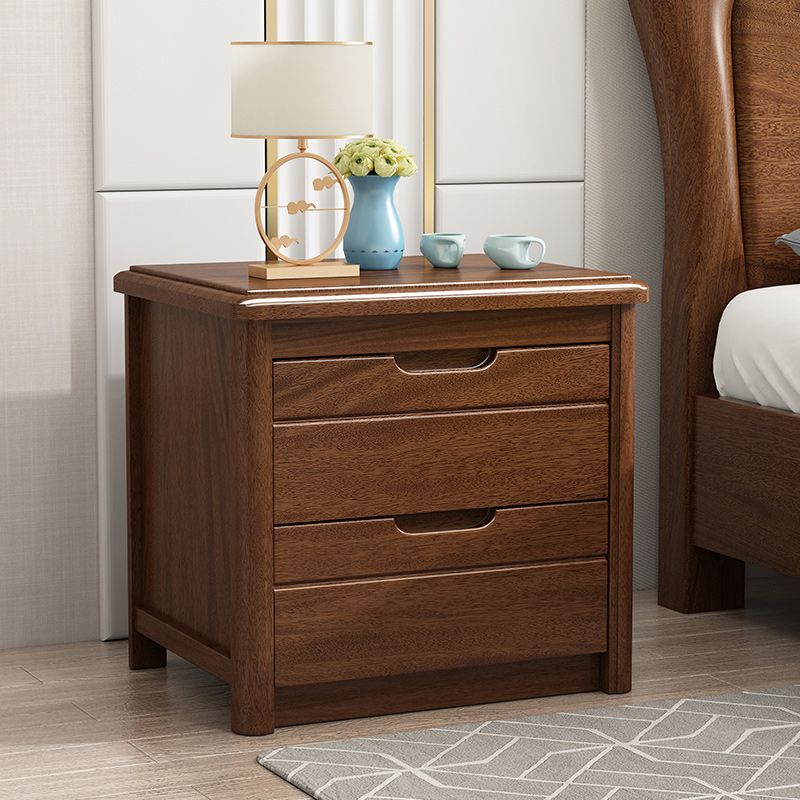 Solid Wood Night Table Modern 20 Inch H 2-Drawer Storage Nightstand in Brown