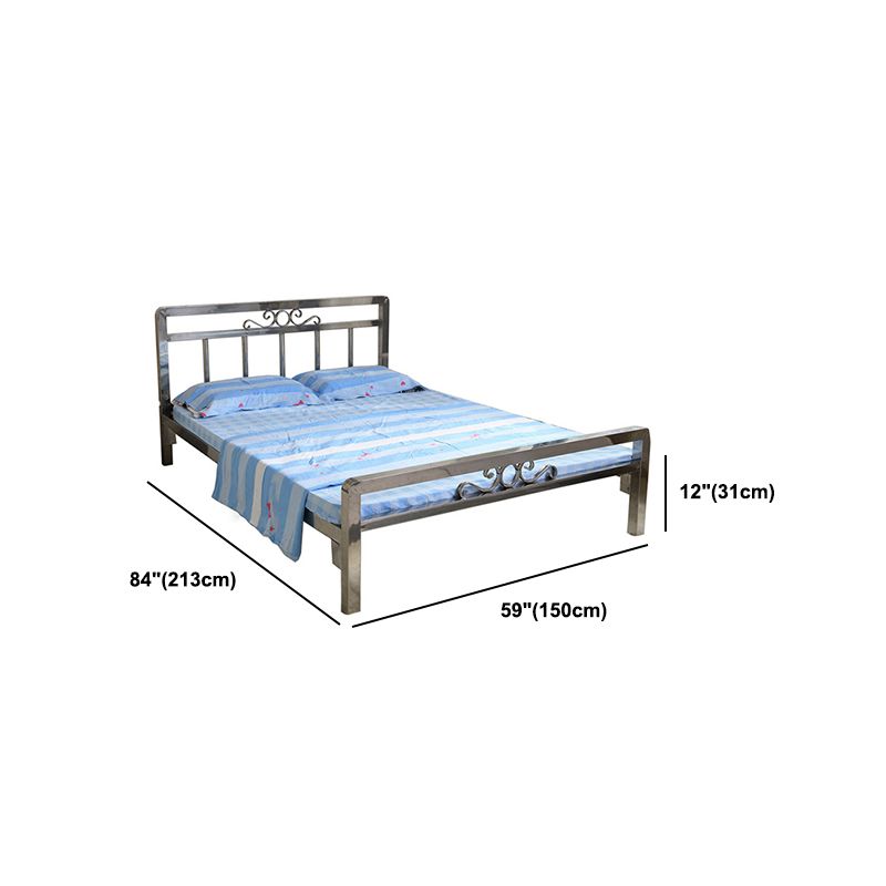 Modern Silver Steel Bed Rectangular Standard Bed with Metal Legs