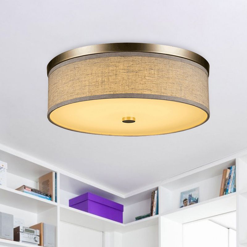 16"/19.5"/23.5" Dia Cylinder Flush Mount Contemporary Fabric Beige LED Flush Mount Lamp