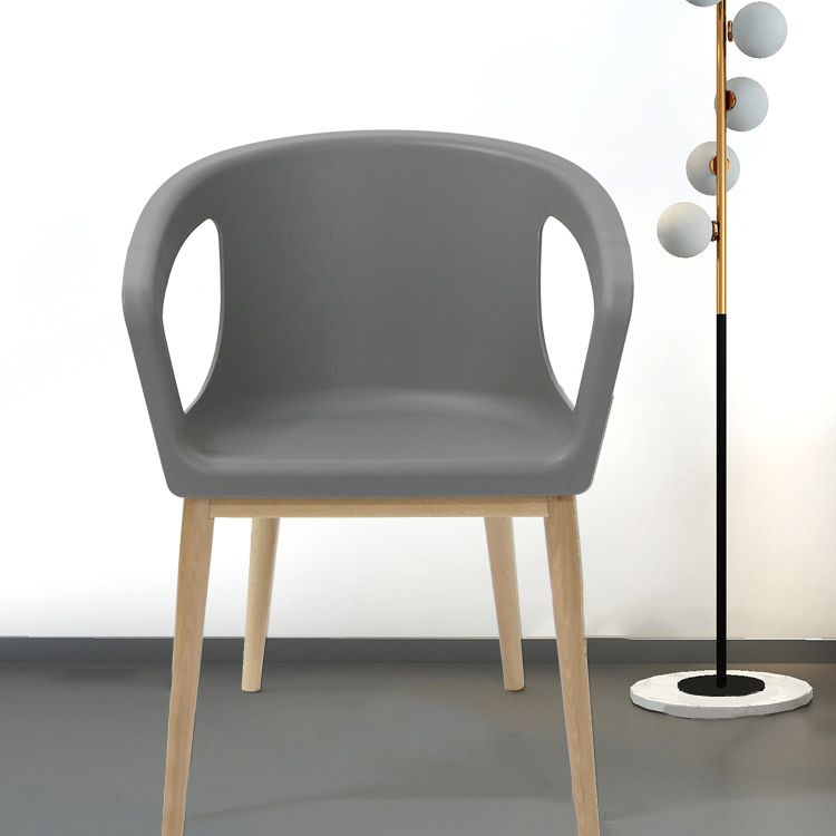 Contemporary Dining Armchair in Plastic with Solid Wood Legs