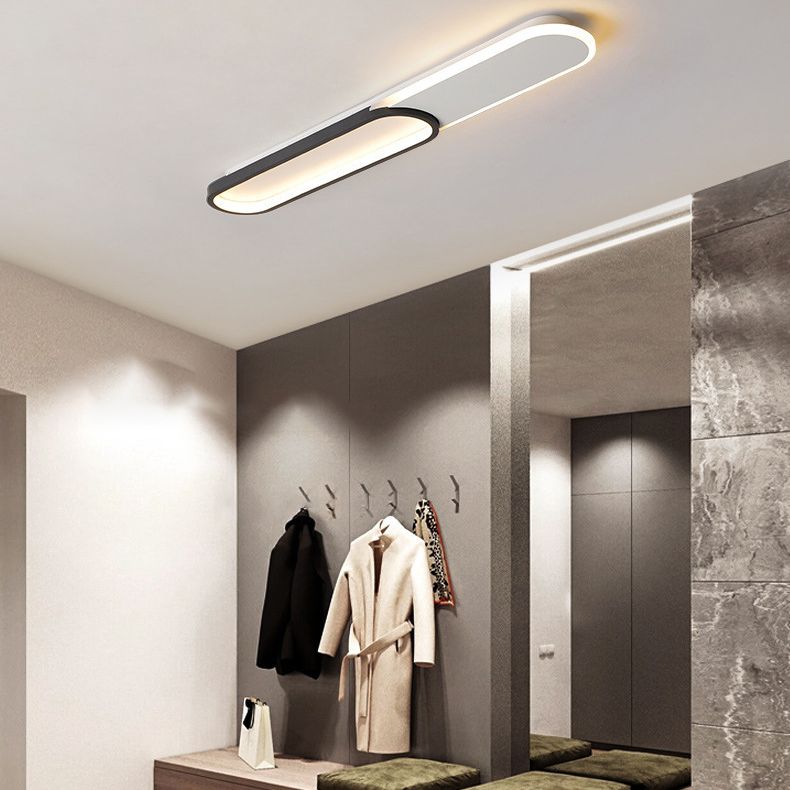 Black and White LED Flush Mount in Modern Minimalist Rectangular Acrylic Ceiling Light