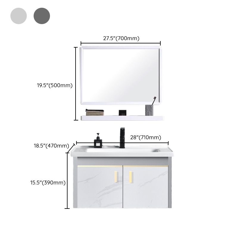 Metal Frame Bathroom Vanity White Single Sink Wall-Mounted 2 Doors Vanity with Mirror