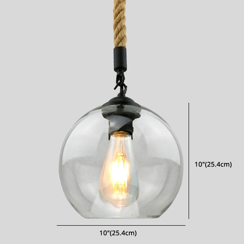 Rustiek Globe Glass Schaduw Hangende licht Vintage industrieel henneptouw Hanglamp voor Foyer Kitchen Restaurant