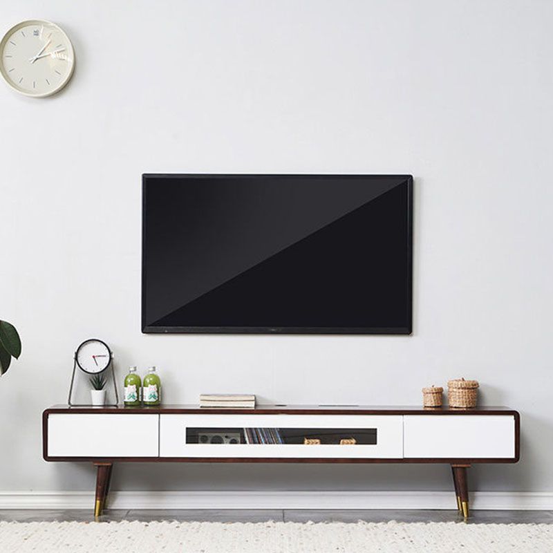 Scandinavian TV Console Solid Wood TV Media Console with Drawers