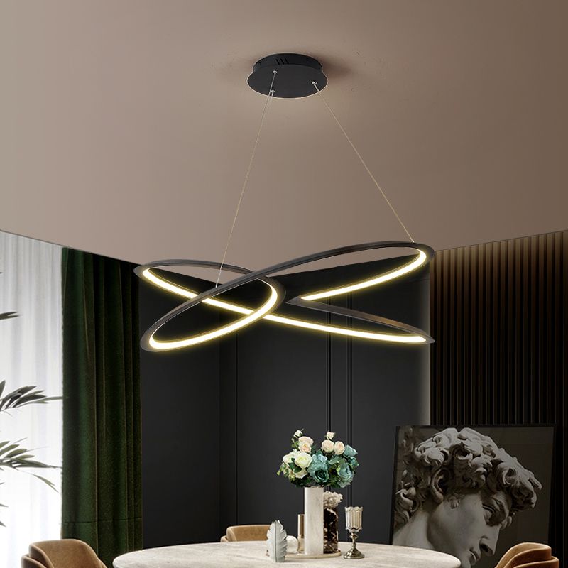 Twisting Pendant Lighting Fixture modern Metal Single Light Chandelier Lampe en noir