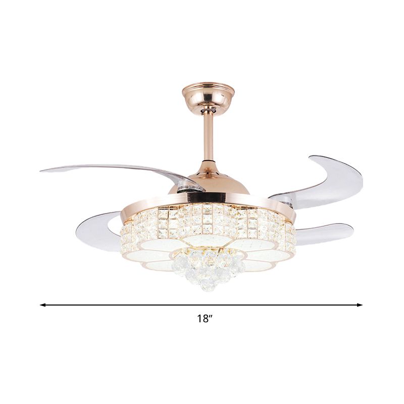 Gold Flower Ceiling Fan Light Contemporary LED Crystal Semi Flush Light with Remote Control/Wall Control/Remote Control and Wall Control